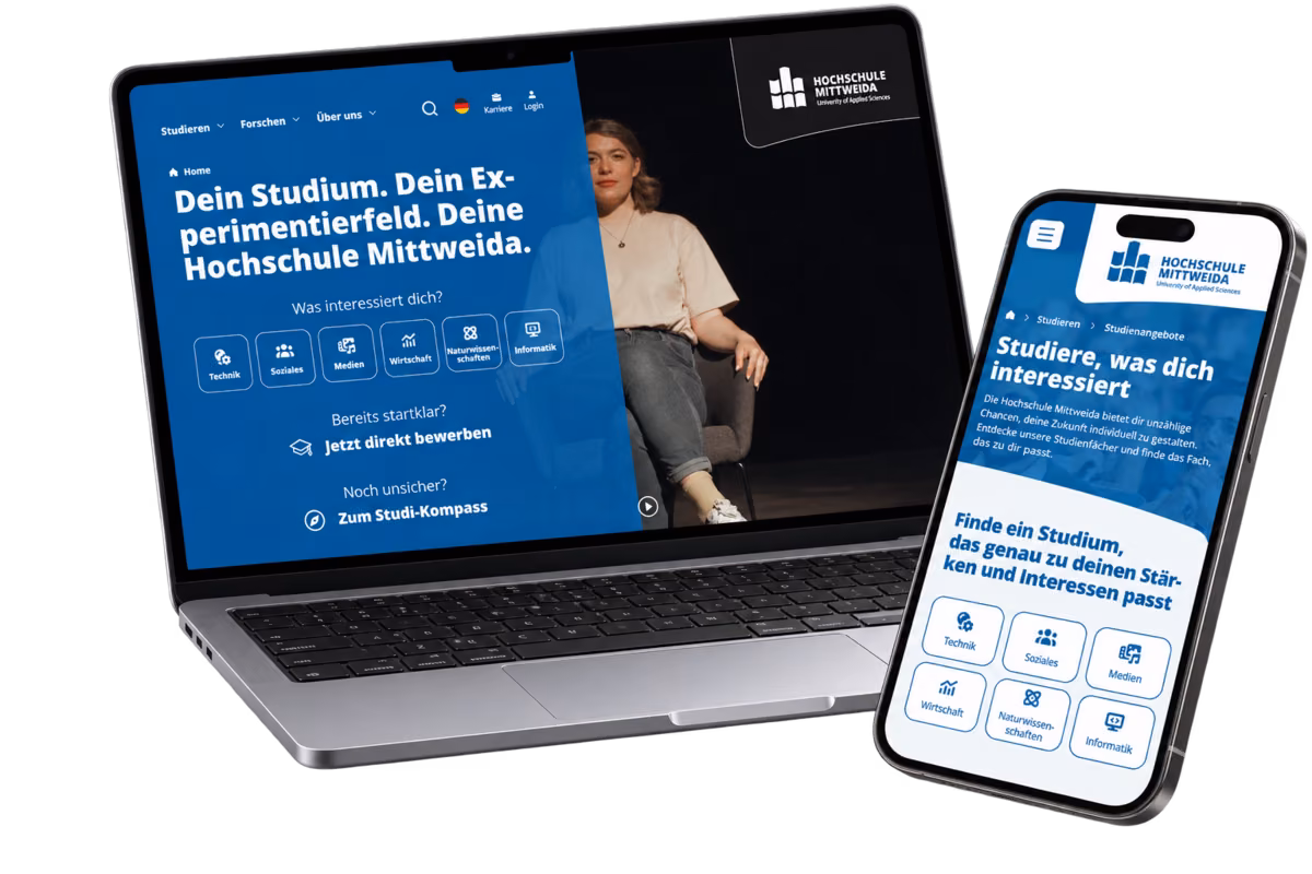 Website der Hochschule Mittweida auf Desktop und Smartphone