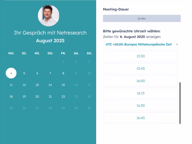 Terminbuchung Kalender - Jetzt Termin mit Netresearch buchen
