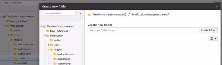TYPO3 v12 LTS: Filelist create folder