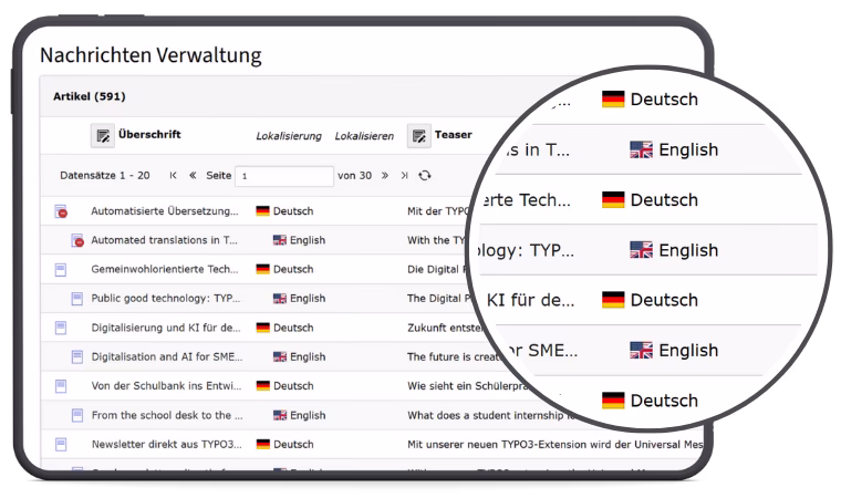 Screenshot Extension autotranslate - Bereich: "Anzeige der vorhandenen Übersetzungen"